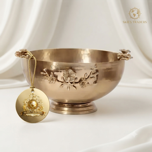 Hammered <b>Silver</b> <b>Bowl</b> With Gold Floral Butterfly Handles Premium Food Warmers And Casseroles Wholesale Tableware - Product Image 4