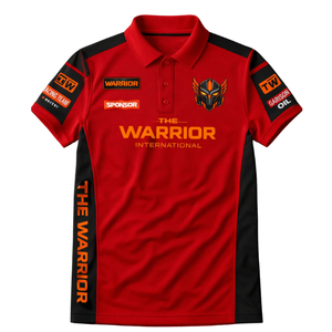 เสื้อโปโลทีมแข่งรถมอเตอร์ไซค์สีแดงดำ พิมพ์ลายชุดแข่งรถ แขนสั้น คอกลม ปรับแต่งได้ แห้งเร็ว ป้องกันรังสียูวี - Product Image 1