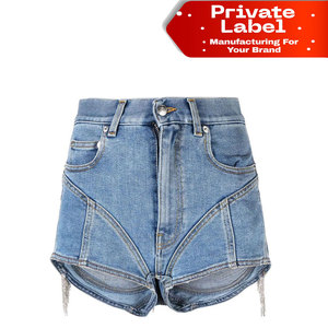 Shorts de mezclilla negros al por mayor para mujer, de cintura alta, lavados, rasgados, shorts de mezclilla blancos personalizados OEM para mujer, de verano - Product Image 1