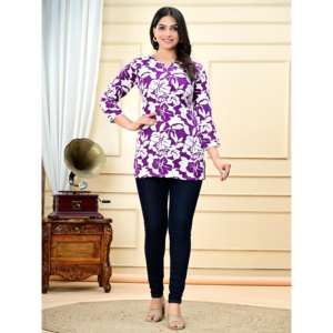 Kurta Casual para Mujer Aarti Fashion, Cuello en V, Manga Tres Cuartos, Silueta Holgada, Transpirable, Estampado Floral Digital para Uso Diario - Product Image 4