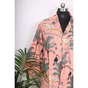 Chemise à manches longues style kimono pour soirée, robe portefeuille en coton floral, chemise de nuit douce en coton indien, robe de villégiature pour femme - Product Image 2