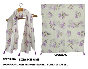 Pañuelo Étnico Floral de Polilino con Estampado de Flores y Borlas, Chal Ligero para Mujer, Uso Diario Informal - Product Image 1