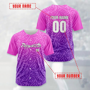 Servicio OEM ODM, Jersey de Béisbol Personalizado de Alta Calidad para Adultos, Degradado Morado y Rosa, Transpirable, 100% Poliéster, Impresión Digital - Product Image 4