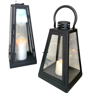 Wholesale Modern Bronze Finish Metal And Glass Hanging Candle <b>Lantern</b> Square Base Holder Hurricane <b>Lamp</b> For Indoor Outdoor Home - Product Image 6