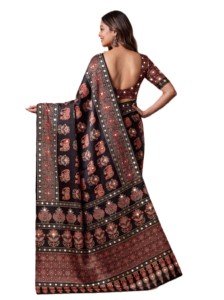 Traditional Indian Silk <b>Saree</b> with <b>Red</b> Elephant Ajrak Print Wedding Wear Women Floor-Length Regular Fit Digital Printing - Product Image 4