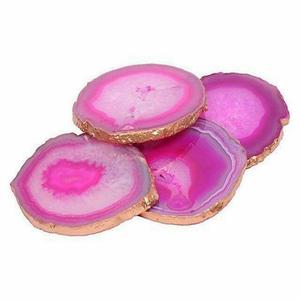 Posavasos artesanales de gemas en rodajas hechos de cuarzo rosa, ideales para decoración del hogar, disponibles en tamaño de 4 pulgadas. - Product Image 5