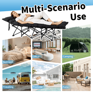 Lettino da Campeggio Pieghevole Portatile Nero con Materasso Morbido per Esterni, Casa, Ufficio, Riposo o Viaggi in Spiaggia - Arredamento per Adulti - Product Image 6