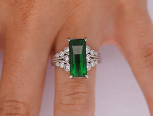 <b>Emerald</b> Cut Green Stone Cocktail <b>Ring</b> 925 Sterling Silver Plated Women's Engagement Glam Style Jewelry - Product Image 3