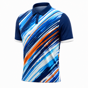 T-shirt pour homme à manches courtes en tissu Dotknit imprimé par sublimation bleu, orange et blanc, 170 GSM, de qualité supérieure, séchage rapide, coupe classique, décontracté et sportif - Product Image 3
