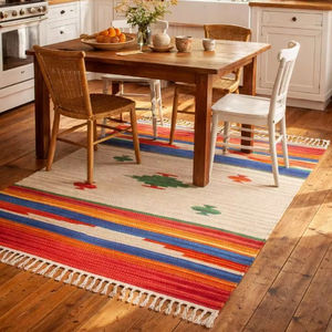 Tapis/chemin de table moderne en coton fait main, lavable en machine, réversible, épaisseur personnalisable, motif floral pour la maison et les voyages - Product Image 1