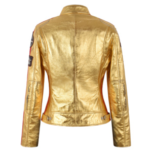 Veste de moto pour femme en cuir d'agneau véritable Sizma 100% personnalisée, fermeture éclair YKK or/argent, logo personnalisé, marque privée - Product Image 3