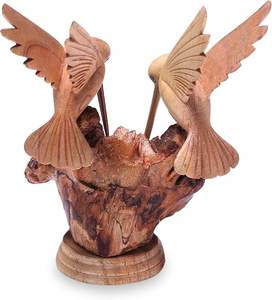 Sculpture d'oiseau colibri Jempinis en bois, sculptée à la main, marron, Bali, durable, thème animal, écologique, décoration d'intérieur, cadeau. - Product Image 3