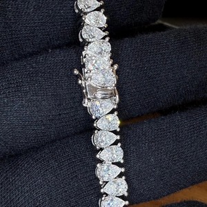 Bracelet tennis en argent 925 plaqué or avec moissanite, forme poire, serti griffe, style hip-hop, 15g, unisexe, cadeau de mariage - Product Image 1