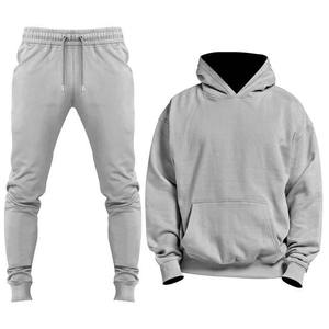 Conjunto Deportivo Personalizado con Logotipo para Hombre, Sudadera con Capucha Gris Claro y Pantalones Deportivos a Juego, Traje Deportivo de Felpa para Uso Casual y en el Gimnasio - Product Image 6