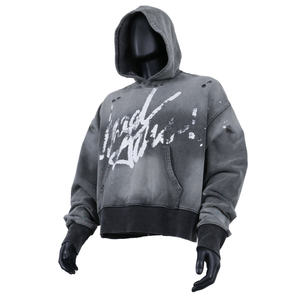 Sweat-shirt à capuche oversize pour homme, gris, imprimé, avec poche, style streetwear, en molleton de coton, pour l'automne, coupe classique - Product Image 2