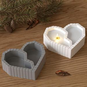 Two Grid Heart Shaped Glossy Striped Love Heart Candle Cup Storage Box Gypsum Candle <b>Silicone</b> Mold - Product Image 4