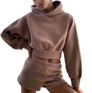 Conjunto de Sudadera con Capucha y Pantalones Cortos de Felpa de Algodón de 300 GSM para Mujer, Personalizado, Talla Grande, Liso, MOQ Bajo, Más Vendido - Product Image 5