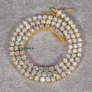 Collar de tenis de plata S925 con moissanita, corte brillante redondo, chapado en oro de 18K y rodio, joyería de lujo unisex para fiestas y compromisos. - Product Image 6