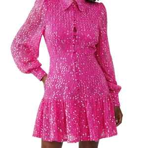 Vestido Mini Rosa de Lentejuelas para Mujer, Manga Larga, para Fiesta, Cóctel, Glamuroso, Brillante, para Noche, Cumpleaños, Ropa de Club, Recepción, Vestido Largo - Product Image 5