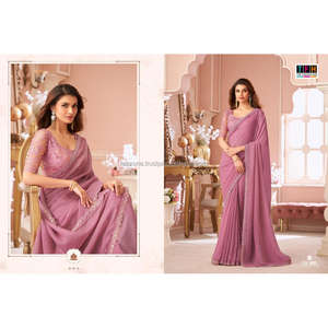 Nuevo Sari de Seda Vichitra 2022 para Mujer, Estampado Bandhej y Encaje con Lentejuelas, Estilo Tradicional Indio, Directo de la India - Product Image 3
