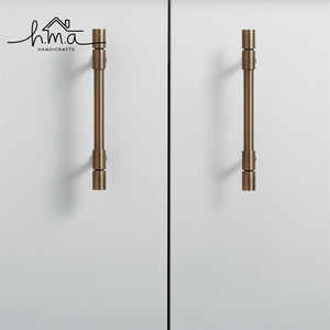 Vintage Style Brushed Brass Cabinet Handle <b>and</b> Matching <b>Knob</b> Set Solid Metal <b>Drawer</b> <b>Pull</b> Kitchen Cupboard Door Hardware - Product Image 5