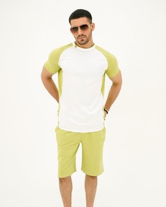 Slogan Green White Summer Formal Solid Breathable 100% Cotton <b>Knitted</b> Short <b>Set</b> - Product Image 4