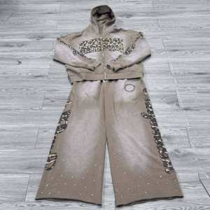 ชุดเซ็ทฮู้ดดี้ซิปสีชมพูแบบดิสเทรสสำหรับผู้หญิง ชุดวอร์มออกกำลังกาย กางเกงจ็อกเกอร์ ชุดเซ็ทสองชิ้นผ้าฝ้าย - Product Image 3