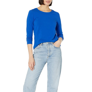 Nouveauté T-shirt en tricot à manches longues et col rond pour femme, couleur unie, 100% coton, coupe ajustée, respirant, vêtements décontractés - Product Image 4