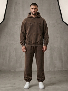 Ensemble de survêtement pour homme, sweat-shirt à capuche et pantalon de survêtement marron à motifs, One Apex Streetwear, tenue de jogging deux pièces assortie, mode décontractée - Product Image 3