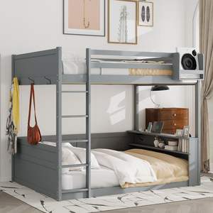 Letto a castello Queen Size In legno con luce LED USB stazione di ricarica scaffali e scatola portaoggetti 6/30 ETA in colore grigio - Product Image 1