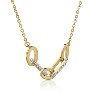 Geometric Gold Plated Pendant <b>Necklace</b> With Round Diamond Channel Setting Link Chain Women's Luxury Everyday Wear - Product Image 3