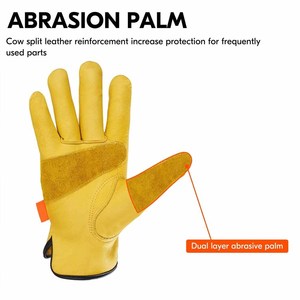 Patch Palm Reinforced Cowhide Grain Leather <b>Driver</b> Work <b>Gloves</b> Soft & Comfortable Heat Resistant Household Gardening <b>Gloves</b> - Product Image 2