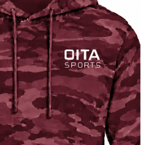 Sweat à capuche pull-over camouflage bordeaux pour homme, en polaire imprimé camouflage personnalisé, avec poche kangourou et cordon de serrage, décontracté, hiver - Product Image 6