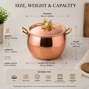 Olla de Cobre Puro con Tapa a Juego, Ideal para Cocinar a Diario, Servir y Uso Comercial en Cocinas Domésticas, Hoteles y Restaurantes - Product Image 5