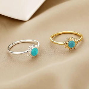 6 MM Natural Amazonite Gemstone Sunburst <b>Rings</b> - Gold Plated <b>Adjustable</b> <b>Ring</b> for Women Jewelry - Product Image 6