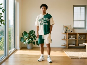 Bulk Manufacturing of Unisex Adults Street Archive for <b>and</b> Green Knitted T-shirt <b>Shorts</b> <b>Sets</b> Suitable for Casual Wear Red Star - Product Image 2