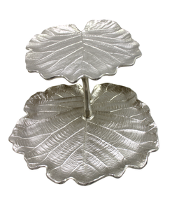 Plateau décoratif en aluminium moulé en forme de feuille, finition brillante or et argent, pour service de fruits et de table - Product Image 5