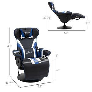 Sedia da gioco reclinabile in stile Racing con supporto lombare e portabicchieri in nero/bianco/blu - Product Image 3