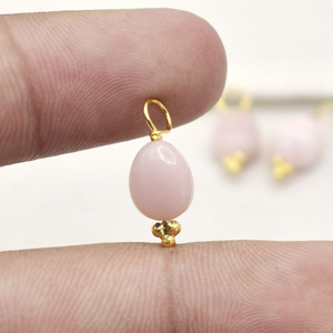8-10 mm Pink <b>Opal</b> Smooth Tumble <b>Pendant</b> Gold Plated Three Rawa Charm Handmade Gemstone Jewelry - Product Image 5