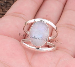 Bague en argent sterling 925 avec pierres naturelles de pierre de lune arc-en-ciel, sertie en clos, cinq pierres précieuses violettes authentiques, collection Février - Product Image 5