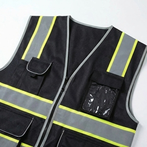 Chaleco de seguridad negro con cinta reflectante y múltiples bolsillos Chaleco de trabajo resistente y multiusos. OEM / Marca Privada - Product Image 5