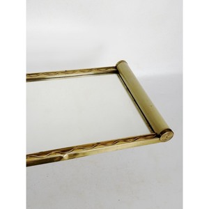 Art Deco <b>Rectangular</b> <b>Mirror</b> <b>Tray</b> with Brass Frame and Ivory Handles Decorative Wall Mount or Table Use - Product Image 3
