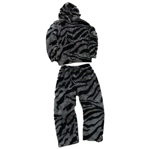 Cardigan épais à capuche pour homme, style urbain, imprimé léopard, en molleton de coton écologique, avec cordon de serrage et manches longues - Product Image 2