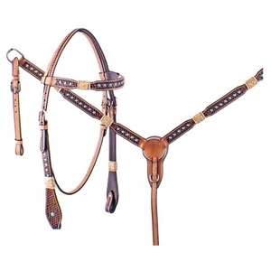 Finest Quality100 % cuero genuino Western Tooled Headstall & Breast Collar Set Fabricante al por mayor Proveedor - Product Image 3
