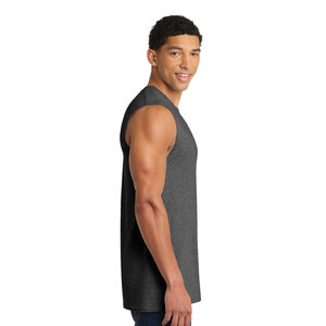 Camiseta sin mangas para hombre, cuello redondo, color liso, tejido de punto, estilo casual, OEM, algodón grueso, corte holgado, camiseta sin mangas de tejido grueso - Product Image 3