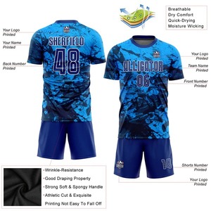 Custom <b>Tie</b> <b>Dye</b> Royal-White Sublimation Soccer Uniform Jersey Breathable Team Training <b>Kit</b> Pro Personalized Sportswear Shirt - Product Image 3