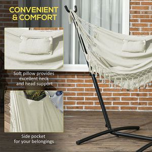 Sedia Amaca da Esterno Bianco Crema con Supporto in Vimini e Metallo, Dondolo Sospeso in Tela per Hotel e Parchi con Tasca Laterale e Poggiatesta - Product Image 5