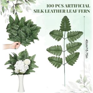 100 Piezas de Hojas de Helecho Artificiales para Decoración de Cementerios, Color Verde Claro/Oscuro, para Arreglos Florales de Boda, Plantas Artificiales, Follaje - Product Image 3