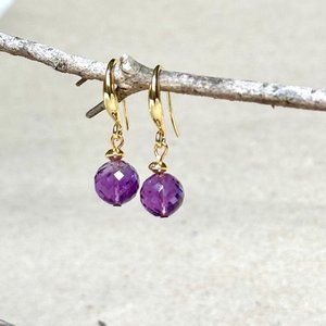 <b>Purple</b> Amethyst Stud Earrings 925 Sterling Silver 14K Gold Plated February Birthstone Jewelry Gift For Her - Product Image 4