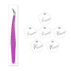Pince à épiler à forte tenue de nouveau design Pince à épiler d'extension de cils en argent à pointe rose vif avec emballage personnalisé - Product Image 4